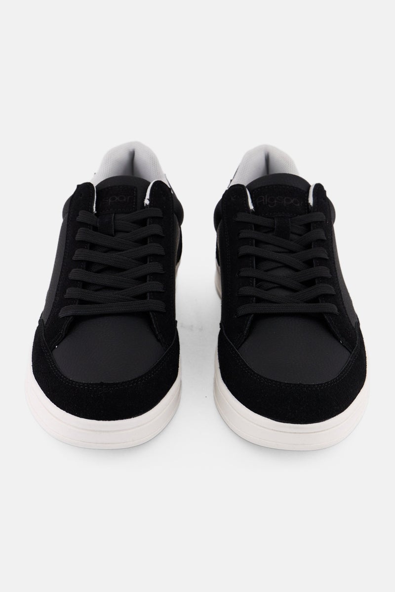 Algspar Men Brand Logo Lace Up Shoes, Black - Image 3